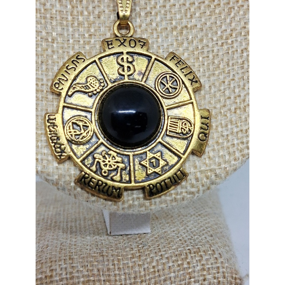 Vintage Kabbalah Solomon Seal Amulet Esoteric Pendant Necklace New Age Gold Tone